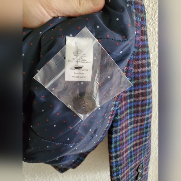 Talbots Wool Blend Tartan Plaid Blazer Navy Green Jacket Velvet Trim 10 $189 - Picture 4 of 7